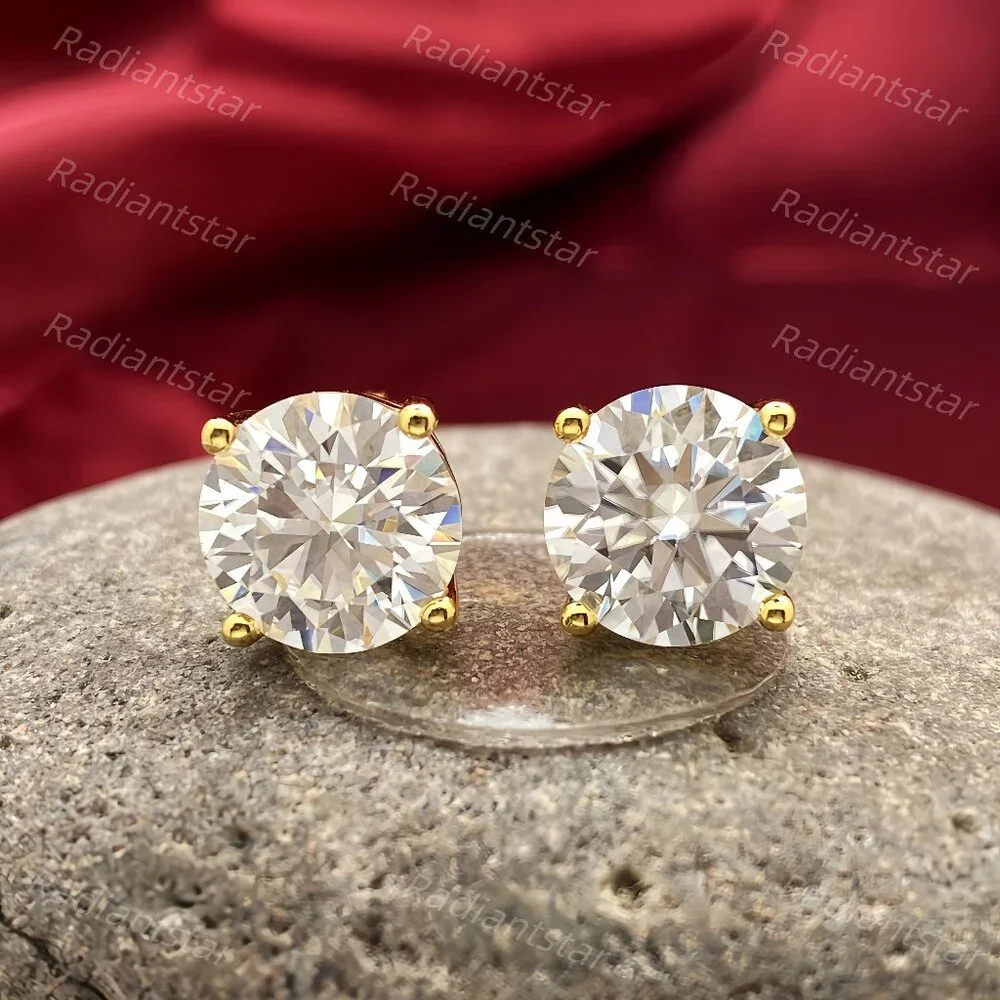NEW Certified 8ct. t.w. Moissanite Gold 4 Prong Screw Back Stud Earrings